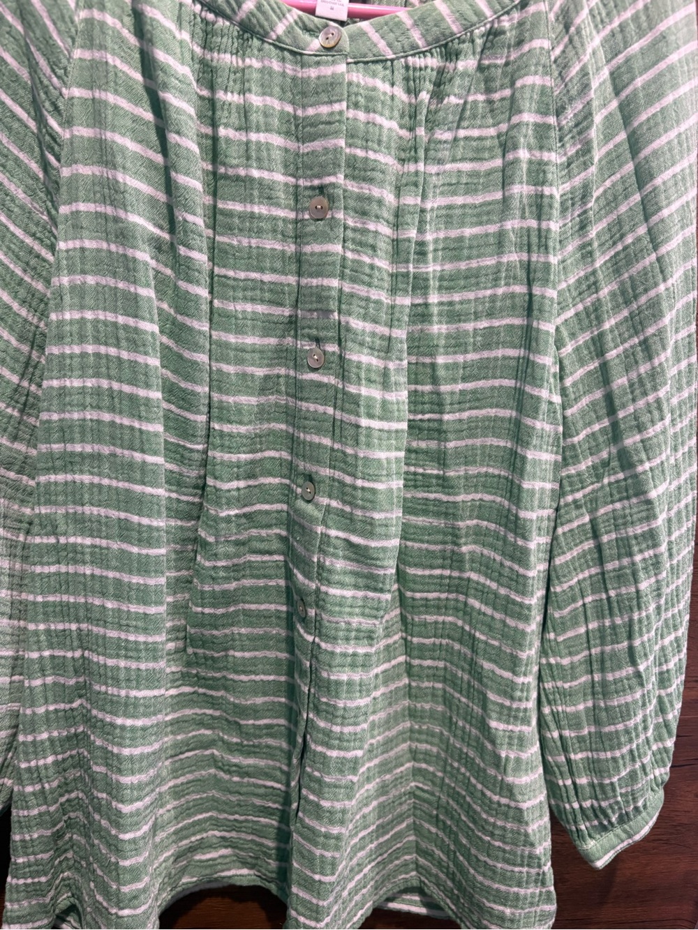 J. Jill Relaxed Green Stripe Button-Front Women’s Top - Picture 4 of 7